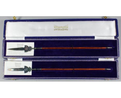 A pair of Elizabeth II silver and rosewood miniature partizans, 15ins overall, by D. S. S. London, 1978, in original Wilkinso