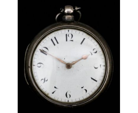 A George IV silver pair cased verge pocket watch by William Flint Jnr. of Ashford, No. 3078, the white enamel dial with Arabi