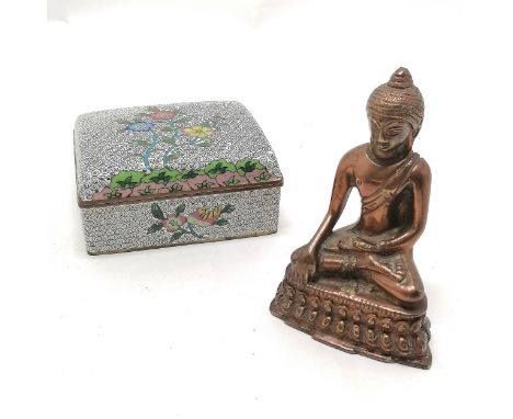 Bronze cast seated Buddha figure - 11cm t/w Chinese cloisonne box with hinged lid (slight a/f to interior) 