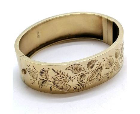 Antique 1884 silver gilt bangle with engraved detail to front - 5.5cm internal diameter &amp; 20g 