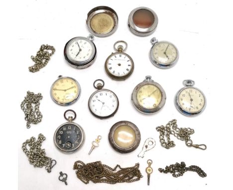 Qty of antique and vintage pocketwatches t/w albert chains &amp; protective cases all for spares/repairs or other. 