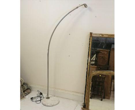 Contemporary floor standing arc lamp with marble base - 198cm high &amp; lacks shade 