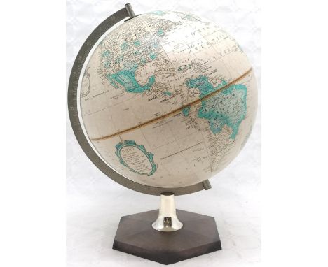 Danish Paper covered world globe by Scan Globe World Classic, on Bakelite base, 42 cm high, 28 cm diameter globe. Good used c