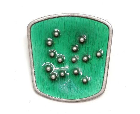 Knut Andreas Rasmussen Norwegian silver green enamel designer brooch - 3cm across- No obvious damage 