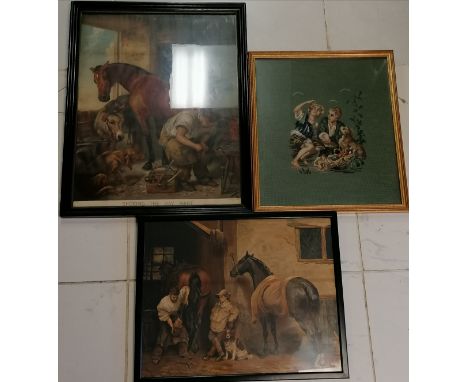 Framed Pear's print, Shoeing the Bay Mare, 63 cm high, 49.5 cm wide to include the frame, slight scuff to top right of pictur