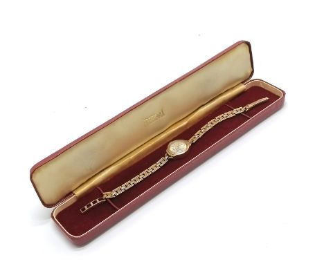 Vintage 9ct hallmarked gold Precimax ladies manual wind wristwatch on integral gold bracelet in original box - 19cm long &amp