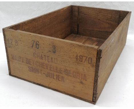 Vintage 1970 dated Chateau haut beychevelle gloria saint-julien empty wine crate ~ 50cm x 33cm x 18cm high and has old signs 