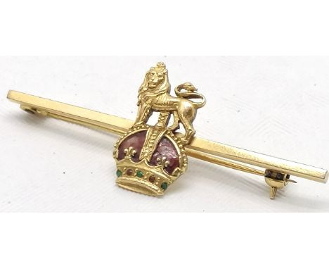 9ct marked gold military bar sweetheart brooch with red enamel detail - 5cm &amp; 4.2g total weight 