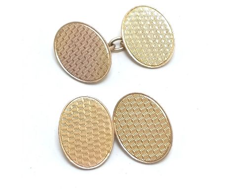 Pair of 9ct hallmarked gold cufflinks with engine turned detail by G H Johnstone &amp; Co - 4.9g 