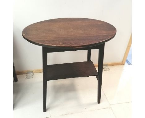 Arts and Crafts oak oval occasional table, with shelf under, on square tapering legs, 78 cm wide, 77 cm high, 54 cm deep, som