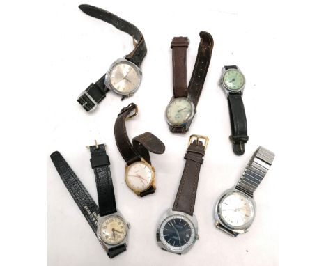 7 mechanical vintage wristwatches inc vertex, ingersoll, everite, etc. For spares/repairs or other. 
