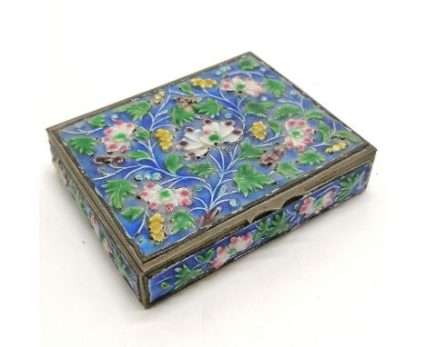 Antique Chinese enamel export ware box with hinged lid 10.5cm x 8.5cm x 2cm high- some losses to the enamel otherwise in good