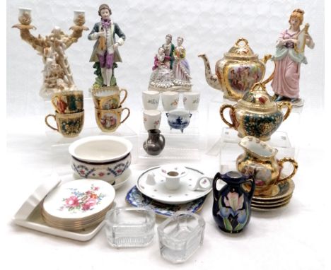 Vienna style part tea set jug has slight chip, continental ceramic candlestick, t/w assorted china etc. 