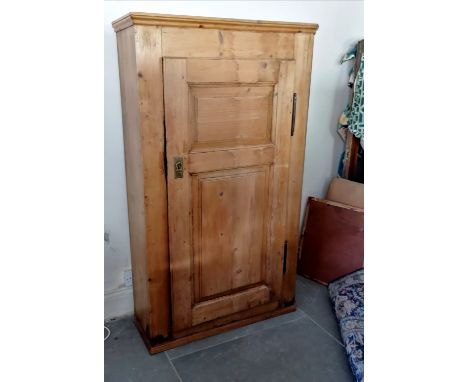 Antique continental pine kitchen/ pantry cupboard, with single door, revealing fitted shelf interior, 94 cm wide,168 cm high,