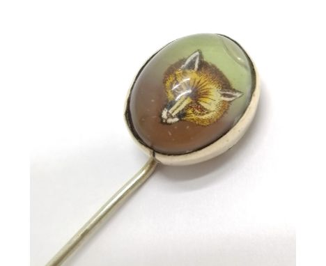 Antique Essex crystal fox tie / stick pin - 7.5cm &amp; has slight distortion to top 