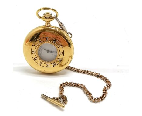 Rotary half hunter manual wind pocket watch (50mm case) with metal albert chain ~ in overall bright condition &amp; runs BUT 