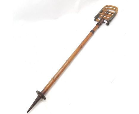 Antique bamboo &amp; metal shooting stick - 90cm long and has some losses of bamboo to the mechanism 