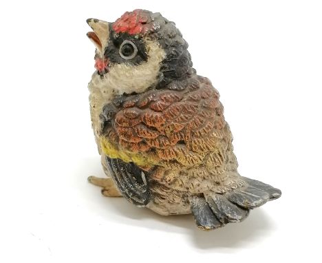 Antique Austrian cold painted bronze of a baby goldfinch - 4.5cm high (marked Austria to base) on an associated stand 