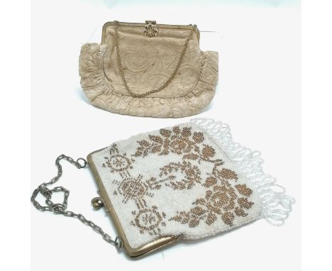 Vintage beaded evening bag (20cm x 17cm with rust marks to interior but no obvious losses) t/w another 