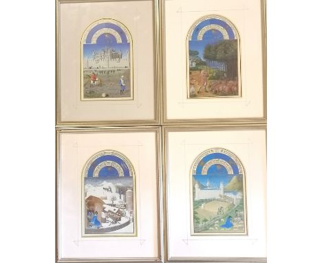 4 x framed Quintessa Art manuscript collection prints with annotations to reverse - frame 38cm x 30cm 