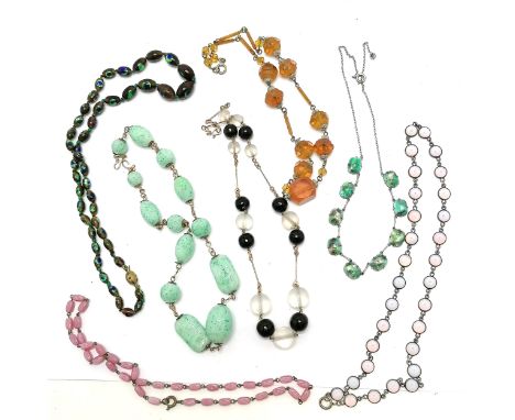 Qty of vintage glass beads inc peacock eye with barrel clasp (42cm), necklet with foil beads etc - SOLD ON BEHALF OF THE NEW 