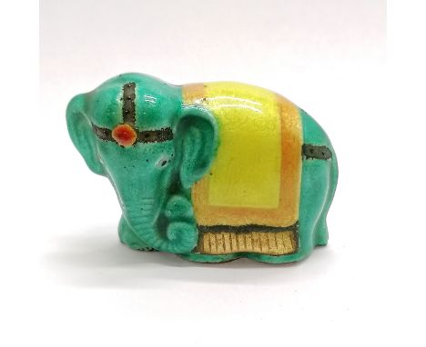 Unusual Oriental enamel decorated figure of an elephant in gilt metal with imperial yellow &amp; orange coloured blanket - 3.