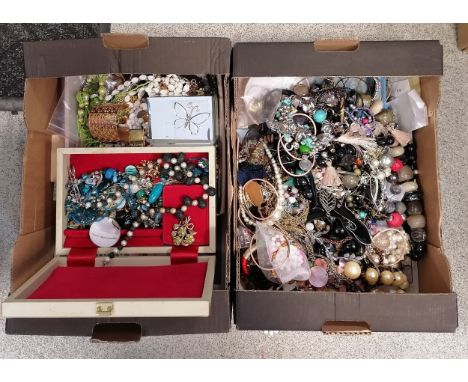 2 boxes of costume jewellery inc vintage cream box with lava and pearl necklace etc - total weight 7.9kgs - SOLD ON BEHALF OF