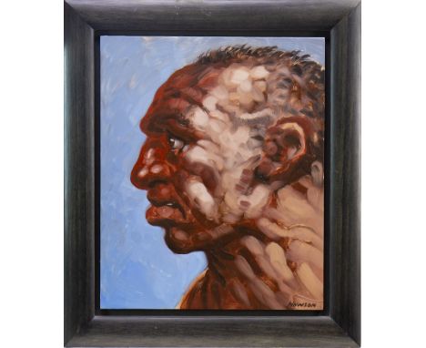 * PETER HOWSON OBE (SCOTTISH b 1958), HEAD STUDY oil on board, signed, further signed and dated 1994 verso 27cm x 23cm Framed