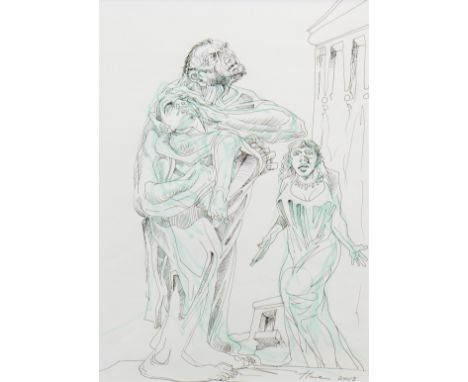 * PETER HOWSON OBE (SCOTTISH b 1958), DAVID AND BATHSHEBA mixed media, signed and dated 2013 40cm x 30cm Mounted, framed and 