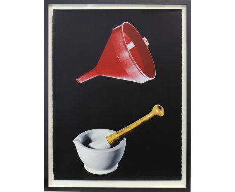 * TIM MARA (IRISH 1948 - 1997), PLASTIC FUNNEL, MORTAR AND PESTLE screenprint, signed, titled, dated 1992 and numbered 46/50 