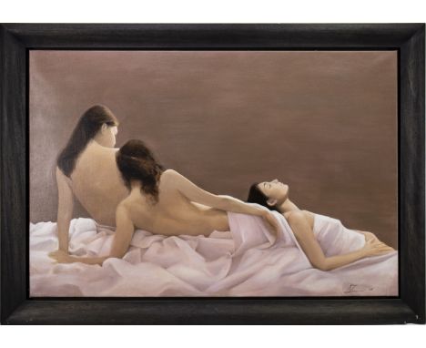 * JANE MACLEAN, THREE GRACES II oil on canvas, signed and dated '05 60cm x 90cm Framed Label verso: Gallery K, 101-103 Heath 