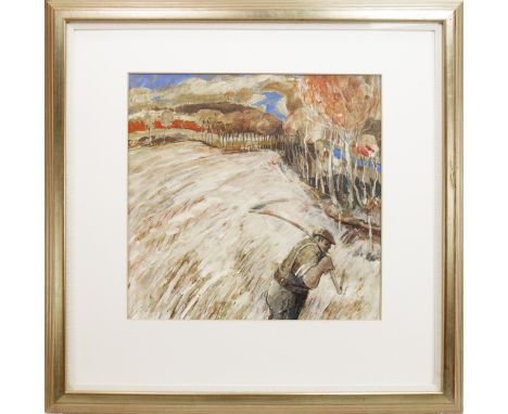 * JAMES S DAVIS DA PAI RSW FRSA (SCOTTISH b 1944), HOME FOR TEA mixed media on panel, signed 45cm x 50cm Mounted, framed and 