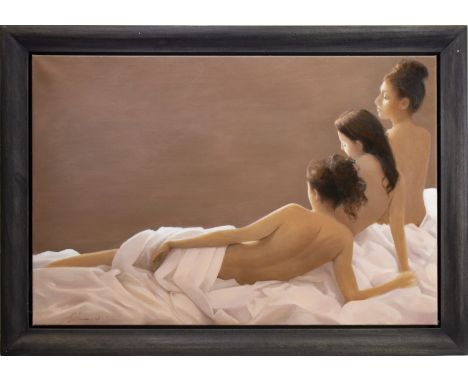 * JANE MACLEAN, THREE GRACES III oil on canvas, signed and dated '05 60cm x 90cm Framed Label verso: Gallery K, 101-103 Heath