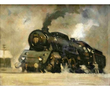 Die Lokomotive Öl/ Lwd., u. r. sign., alt rest., Delle, sonst sehr gute Erhaltung, H 30 x 40 cm