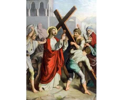 19th Century Continental school - Oil painting - Christ receiving the cross on the way to Calvary, copper panel 27.75ins x 19
