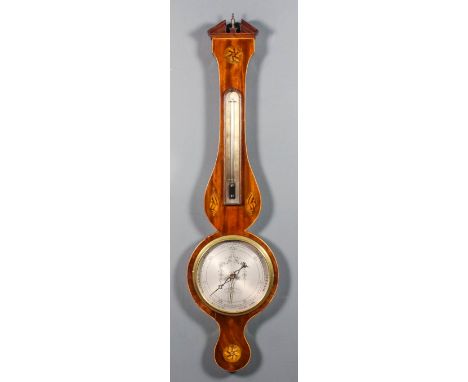 An early 19th Century mahogany wheel cased barometer and thermometer by I. Pensotti, High Street, Dudley, with 8ins diameter 