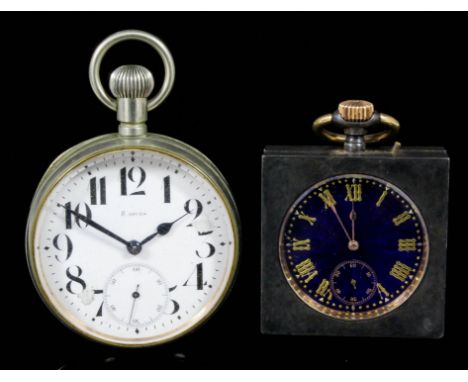 A 19th Century gilt metal cased keyless lever pocket watch, No. 7032, the 1.75ins royal blue enamel dial with gilt Roman nume