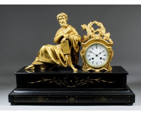 A late 19th Century French mantel clock, No. 4067, the 3.75ins diameter white enamel dial with Roman numerals, to the eight d