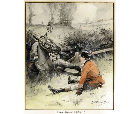 Francis Algernon Stewart (1877-1945) - Pencil and watercolour wash drawing - Hunting scene - "Your Fault, Stupid!" - Huntsman