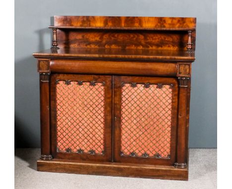 An early Victorian mahogany chiffonier, the upper part with open shelf, on turned supports, the base fitted one drawer, with 