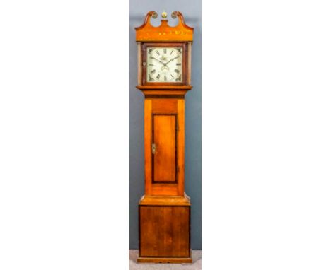 A 19th Century oak and mahogany banded longcase clock by Robert Summerhaye of Taunton, the 11ins square painted dial with Rom