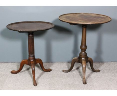 A George III mahogany circular tripod occasional table on turned central column and cabriole legs with pad feet, 24ins diamet