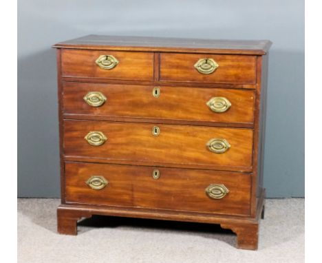 A George III mahogany chest with moulded edge to top, fitted two short and three long drawers, on bracket feet, 37.5ins wide 