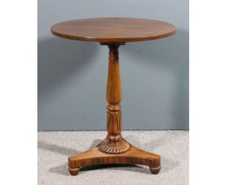 A William IV rosewood circular tripod occasional table with later stained wood top, on turned and leaf capped central column,