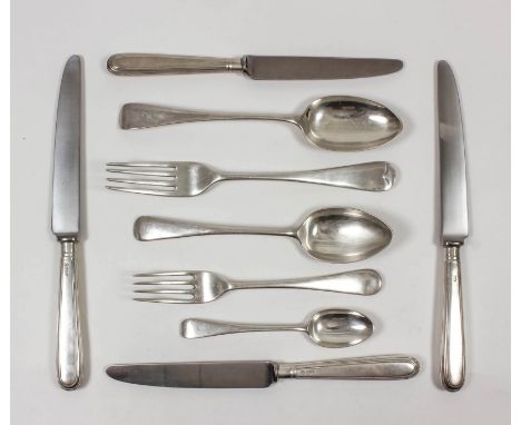 A late Victorian/Edward VII silver Old English pattern part table service, comprising - seven table forks and eight dessert s