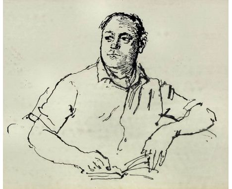 *** John Ward (1917-2007) - Ink drawing - Half-length portrait of a man reading a book, 5ins x 6ins (unsigned), in gilt frame