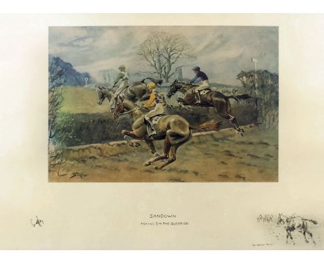 *** Charles Johnson Payne (1884-1967 - Known as "Snaffles") - Coloured lithograph - "Sandown. Asking 'Emm the Question" - Hor