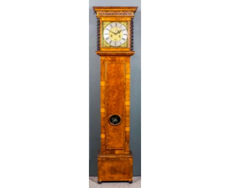 A walnut longcase clock containing late 17th/early 18th Century movement with 12ins square brass dial, wide silvered chapter 