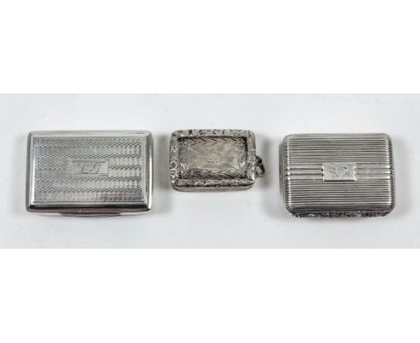 A George IV silver rectangular vinaigrette with engine turned lid and base and rectangular cartouche to lid engraved with ini