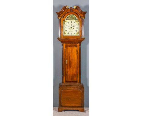 An early 19th Century oak longcase clock by Belloni of Shaftesbury, the 12ins arched painted dial with subsidiary seconds dia